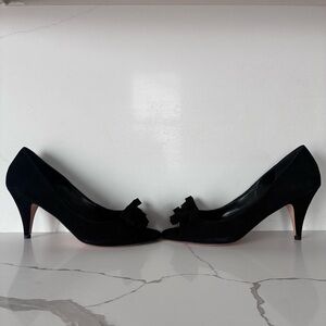 Italian Black Suede Peep Toe Bow Pump - Butter -Size 8.5